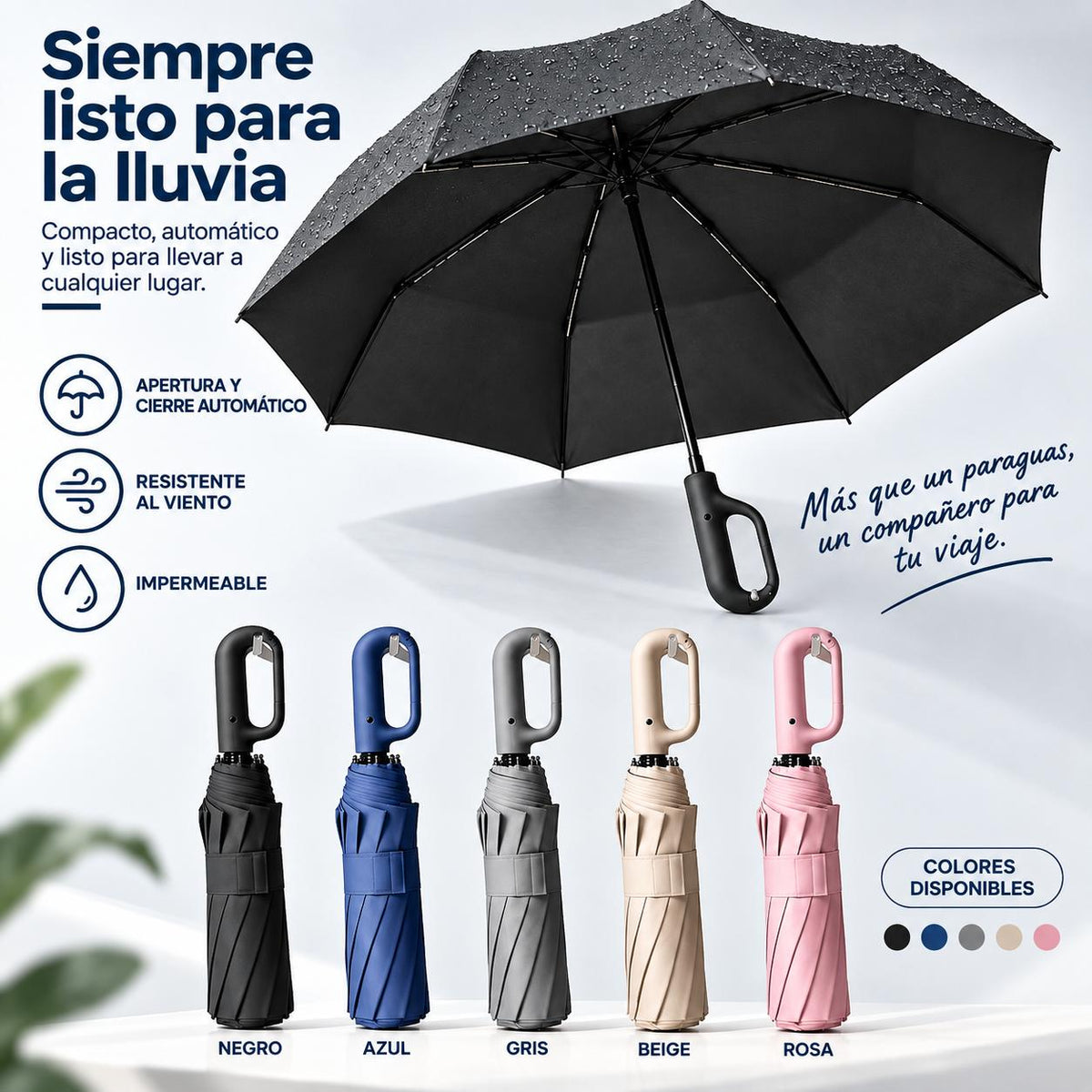 VELARA™ — Paraguas Compacto de Apertura Automática