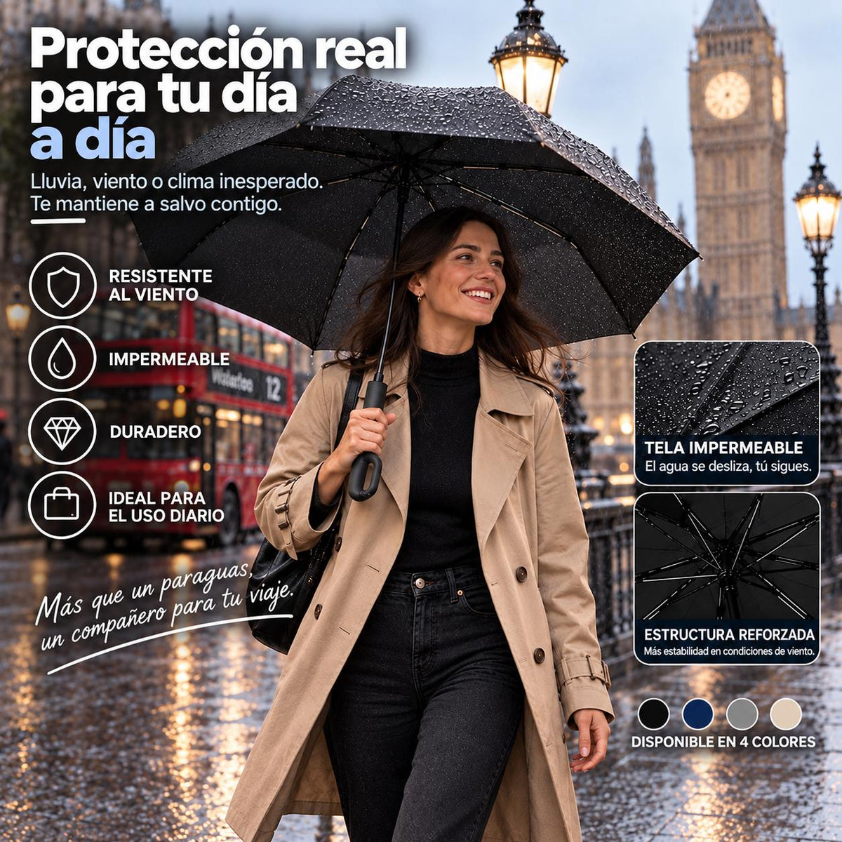 VELARA™ — Paraguas Compacto de Apertura Automática